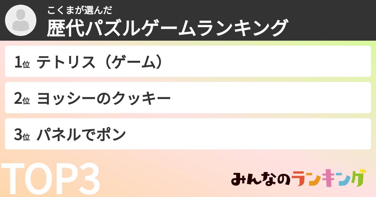 こくまさんの「歴代パズルゲームランキング」