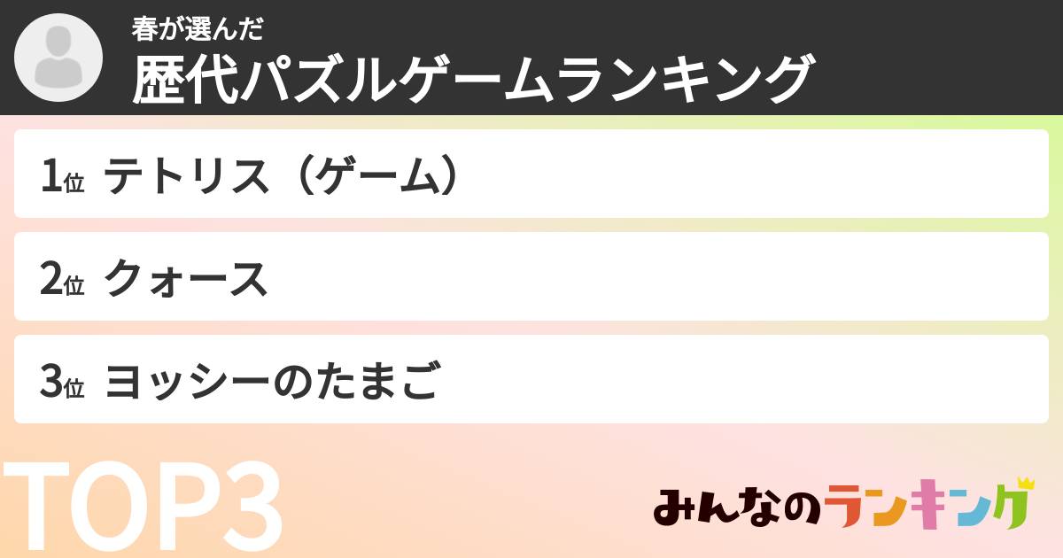 春さんの「歴代パズルゲームランキング」