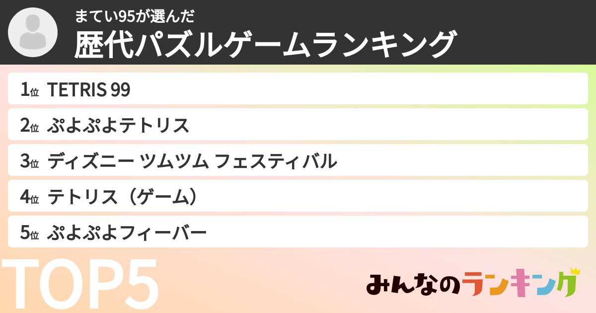 まてい95さんの「歴代パズルゲームランキング」