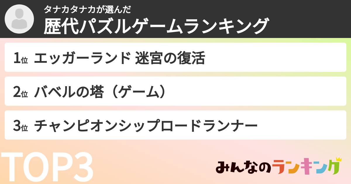 タナカタナカさんの「歴代パズルゲームランキング」