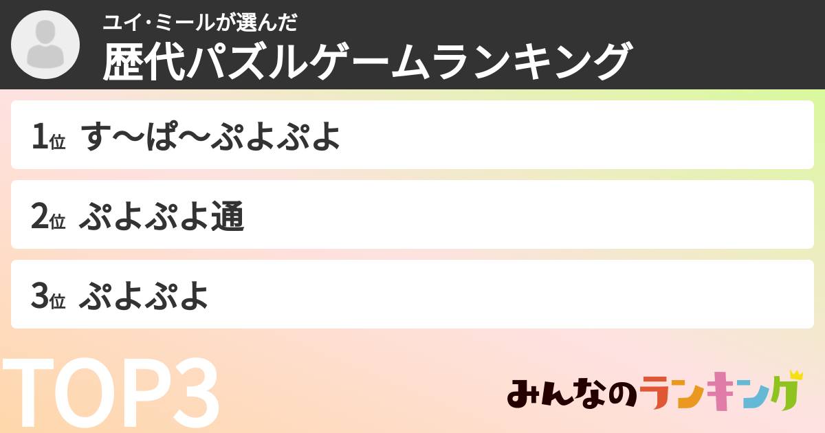 ユイ･ミールさんの「歴代パズルゲームランキング」