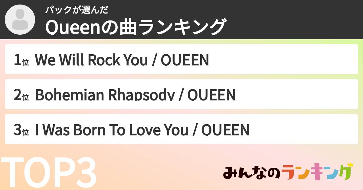 パックさんの「Queenの曲ランキング」