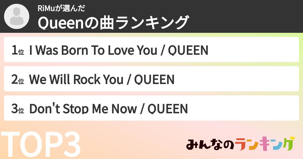 RiMuさんの「Queenの曲ランキング」