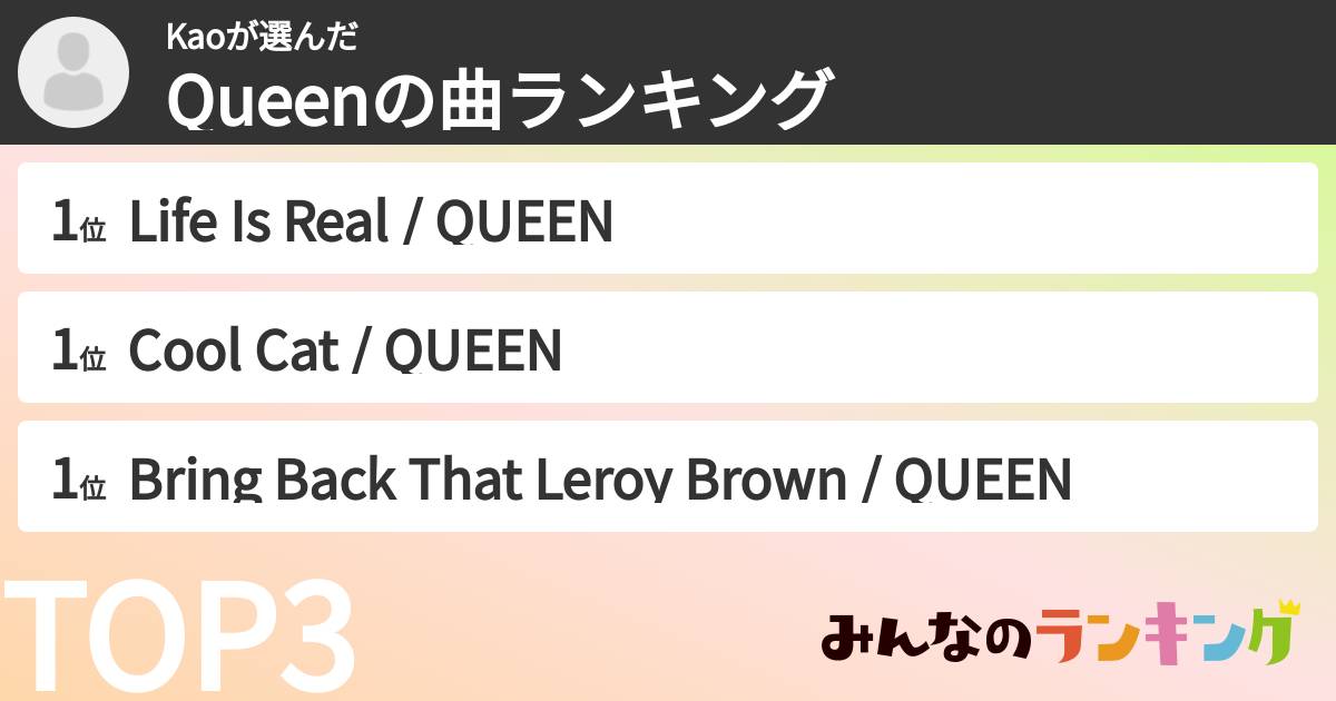 Kaoさんの「Queenの曲ランキング」