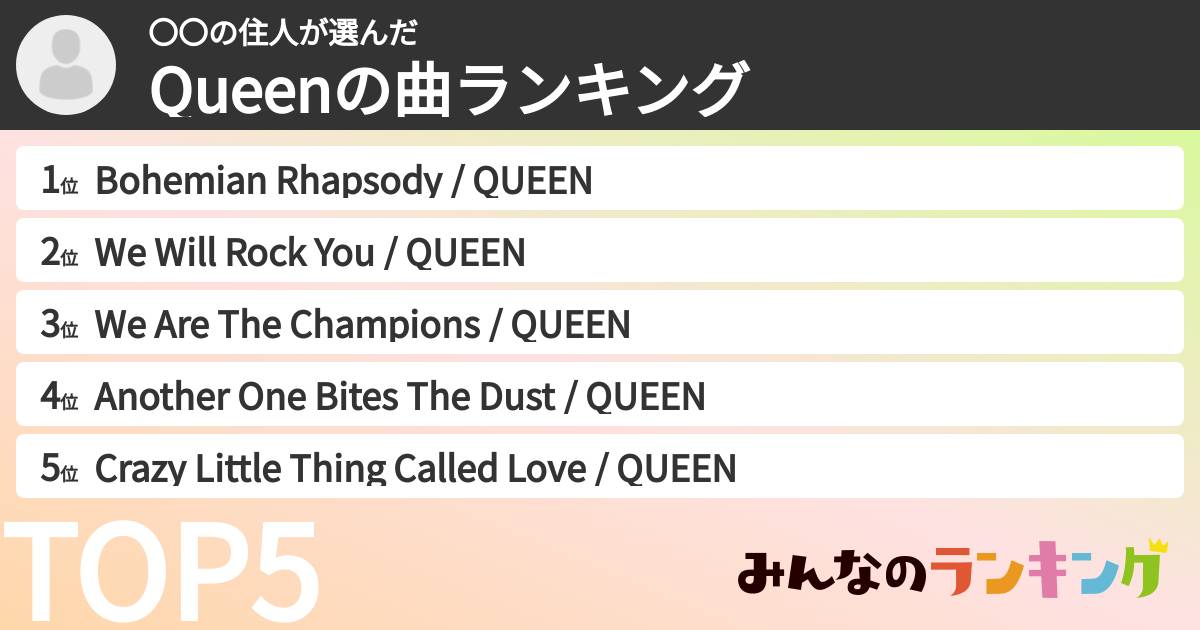 〇〇の住人さんの「Queenの曲ランキング」