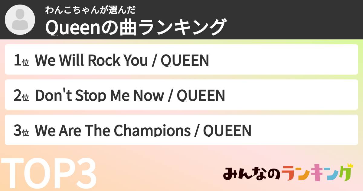 わんこちゃんさんの「Queenの曲ランキング」