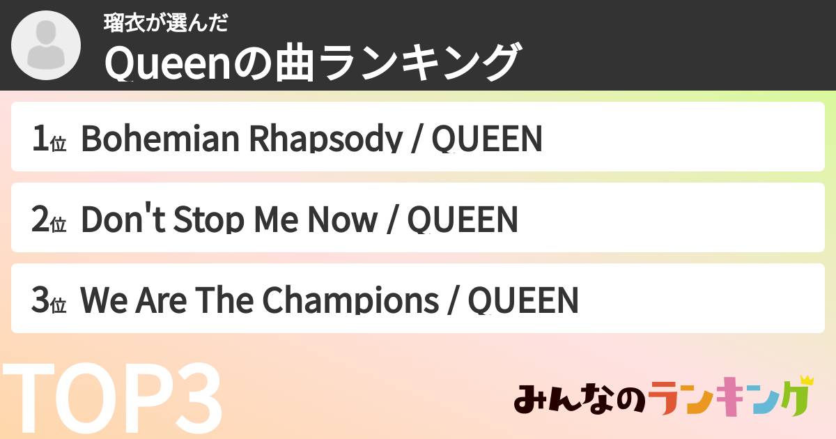 瑠衣さんの「Queenの曲ランキング」