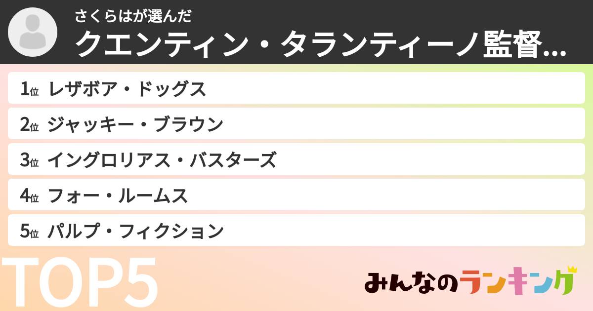 さくらはさんの「クエンティン・タランティーノ監督映画ランキング」