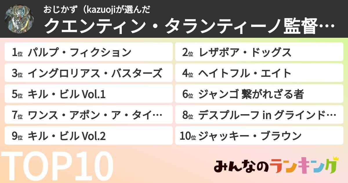 おじかず(kazuojiさんの「クエンティン・タランティーノ監督映画ランキング」