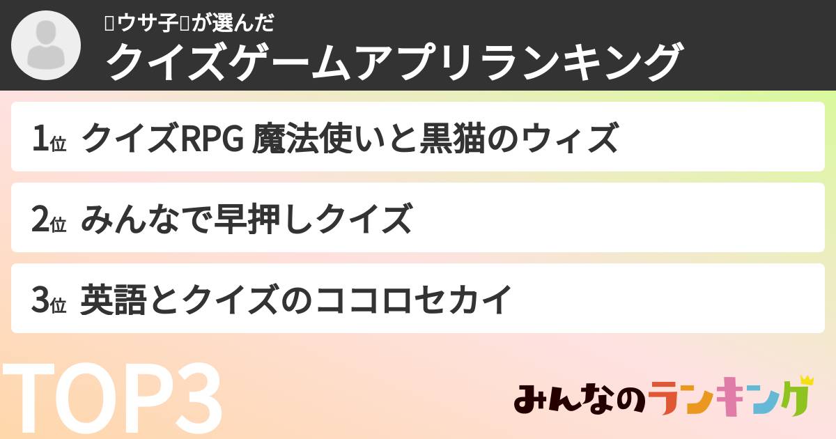 🐰ウサ子🐰さんの「クイズゲームアプリランキング」