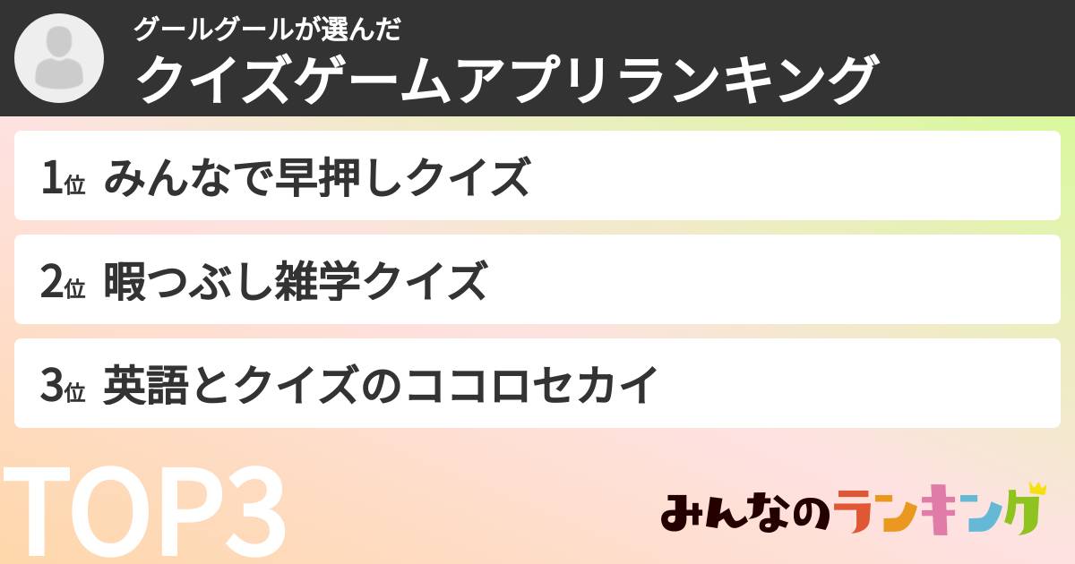 グールグールさんの「クイズゲームアプリランキング」