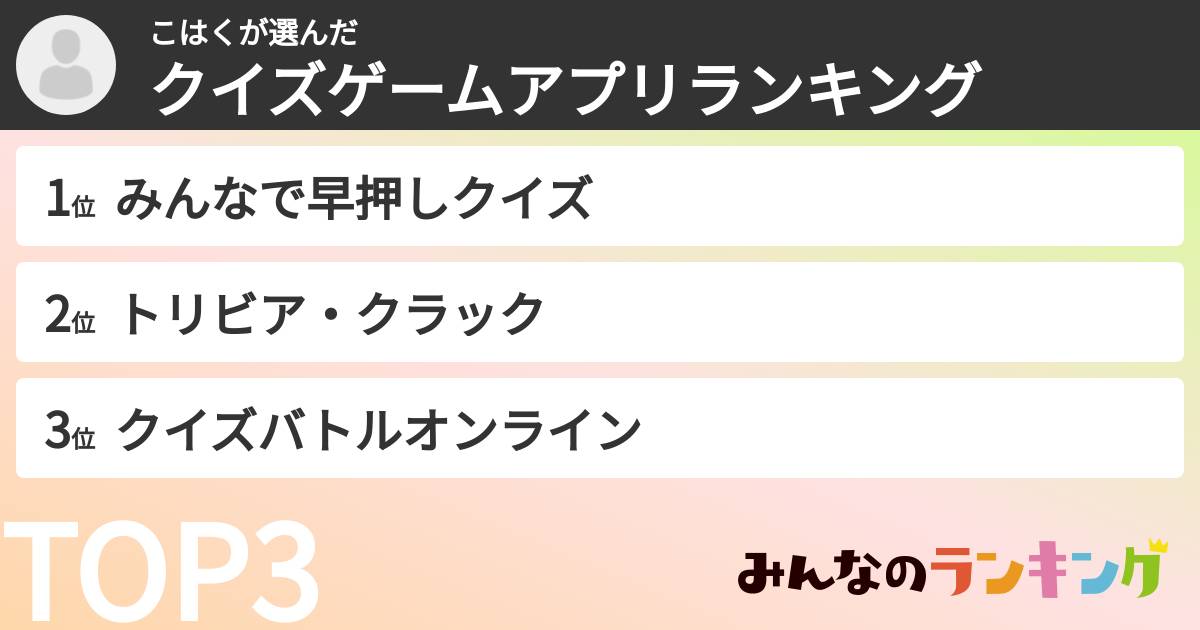 こはくさんの「クイズゲームアプリランキング」