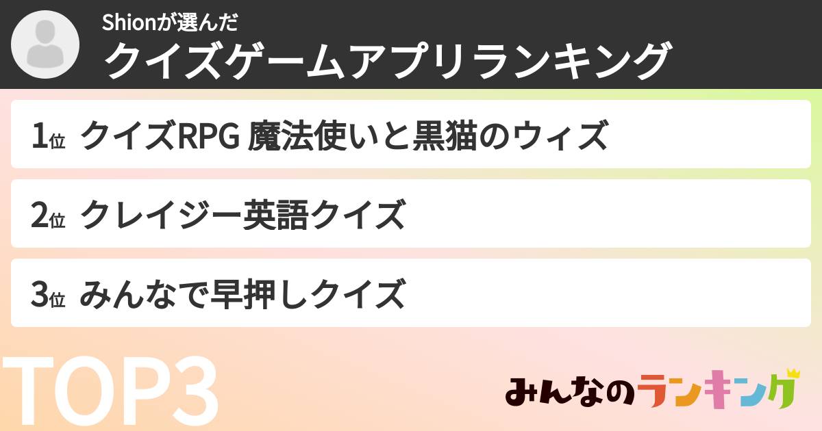 Shionさんの「クイズゲームアプリランキング」