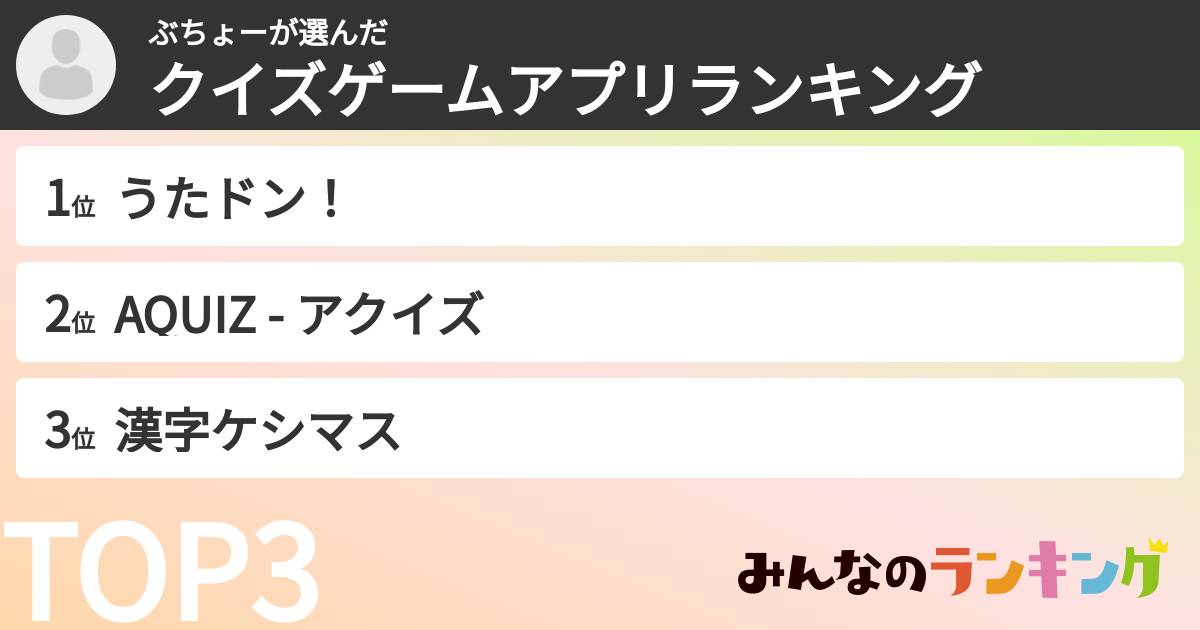 ぶちょーさんの「クイズゲームアプリランキング」