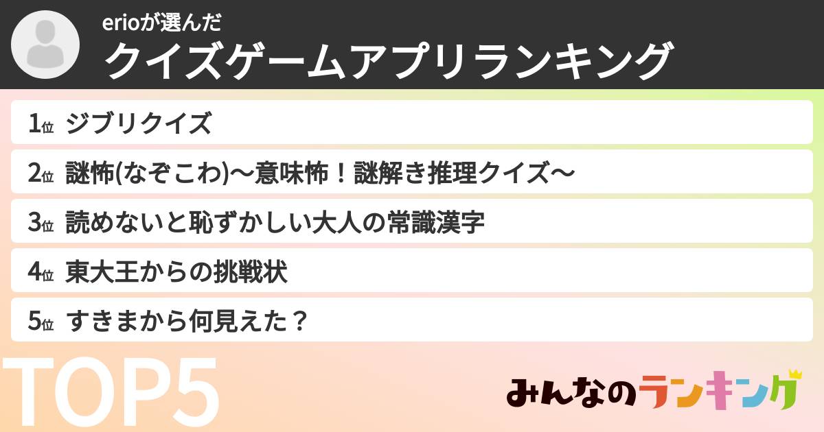 erioさんの「クイズゲームアプリランキング」