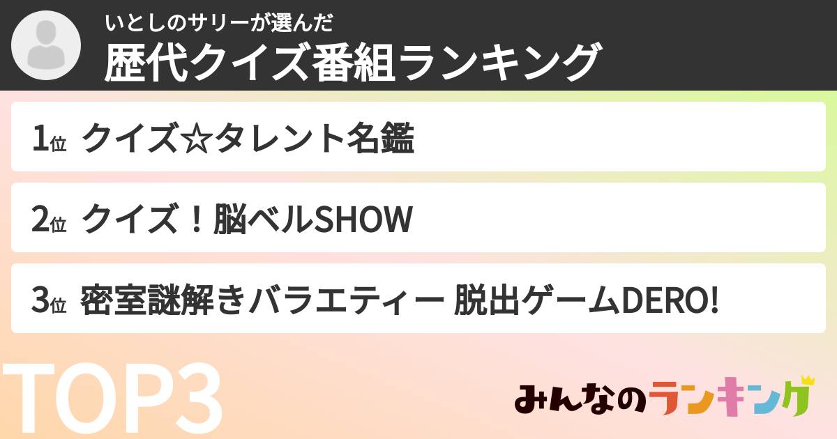 いとしのサリーさんの「歴代クイズ番組ランキング」