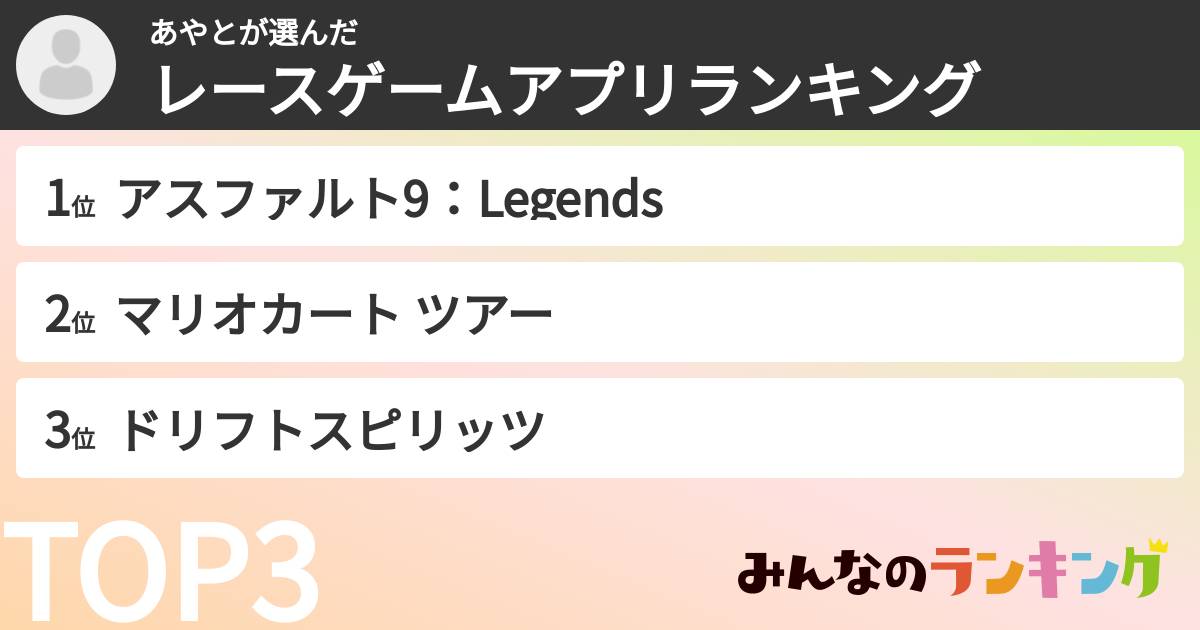 あやとさんの「レースゲームアプリランキング」