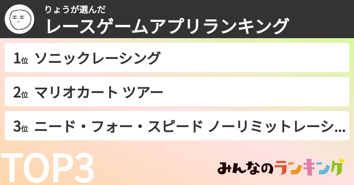りょうさんの「レースゲームアプリランキング」