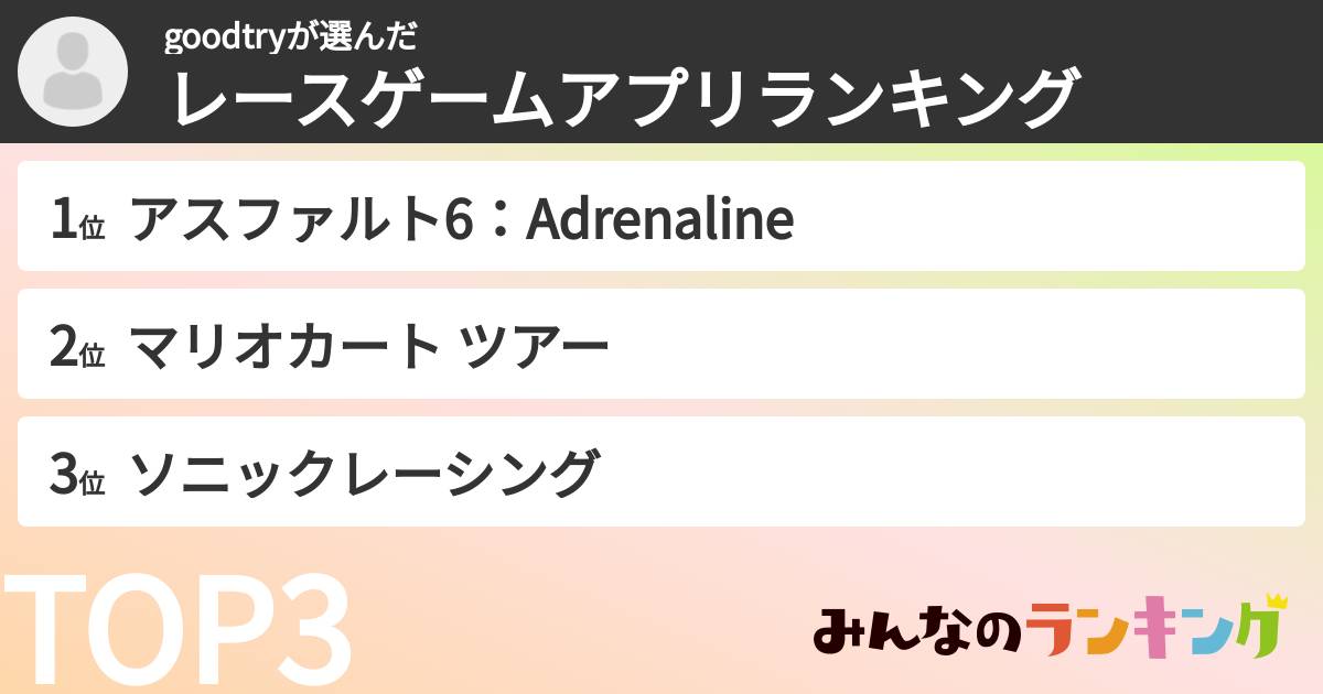 goodtryさんの「レースゲームアプリランキング」