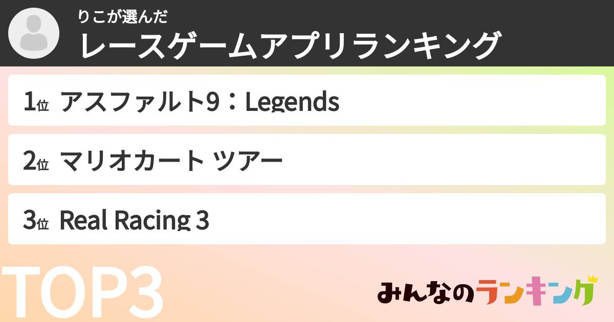 りこさんの「レースゲームアプリランキング」
