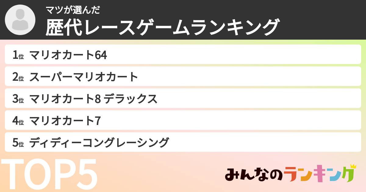 マツさんの「歴代レースゲームランキング」