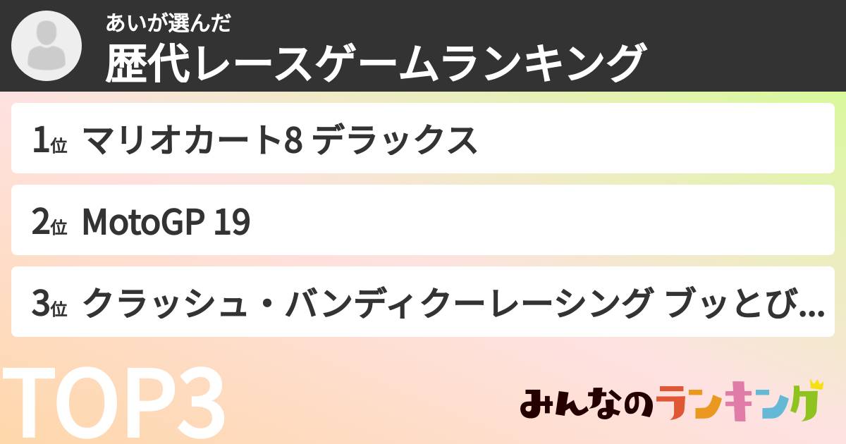 あいさんの「歴代レースゲームランキング」