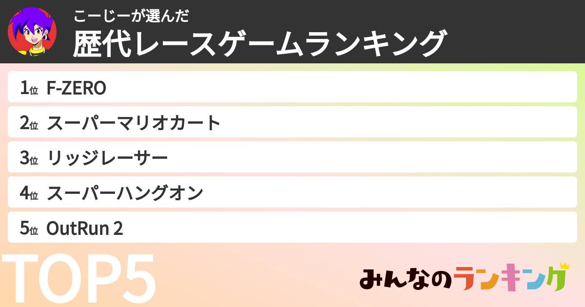 こーじーさんの「歴代レースゲームランキング」