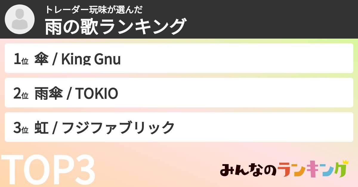 トレーダー玩味さんの「雨の歌ランキング」
