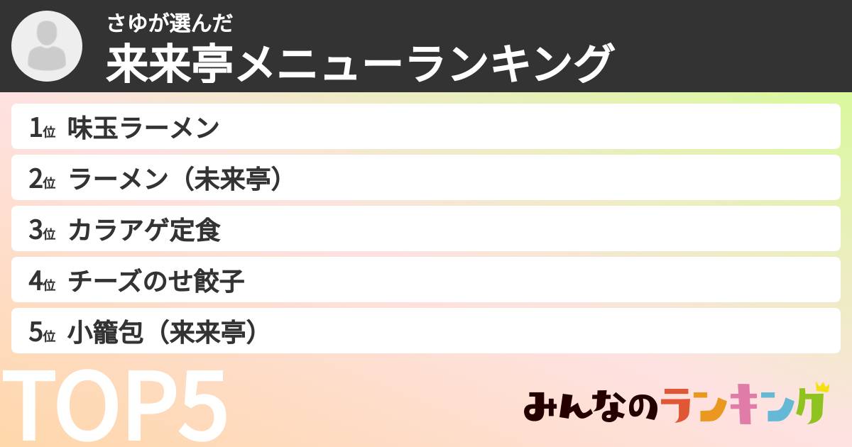 さゆさんの「来来亭メニューランキング」