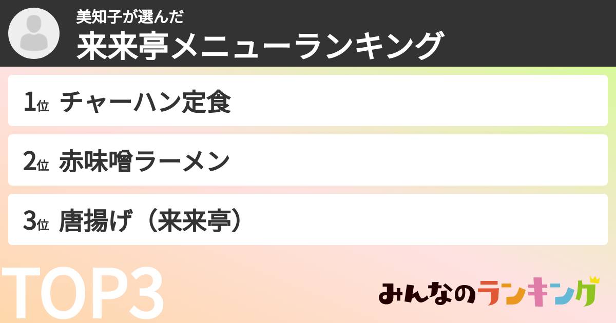 美知子さんの「来来亭メニューランキング」
