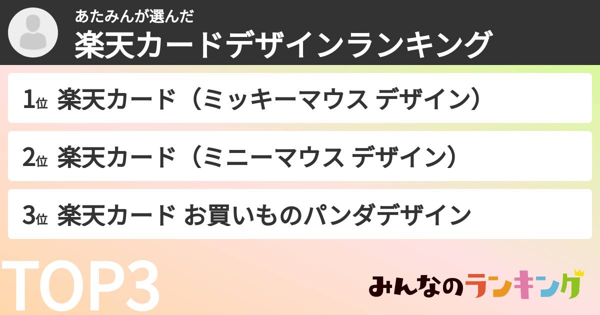あたみんさんの「楽天カードデザインランキング」