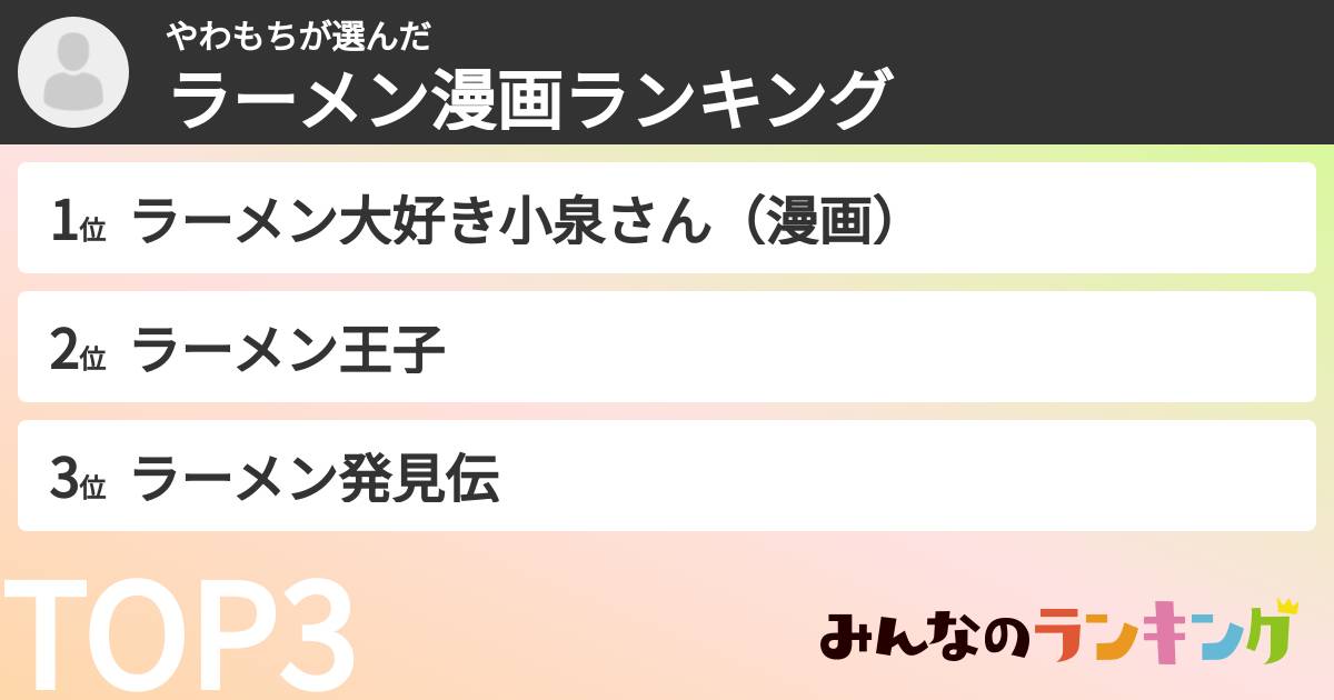 やわもちさんの「ラーメン漫画ランキング」