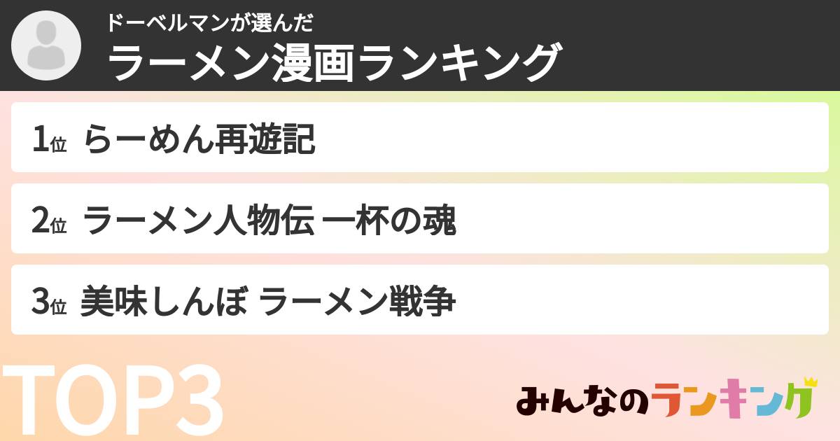 ドーベルマンさんの「ラーメン漫画ランキング」