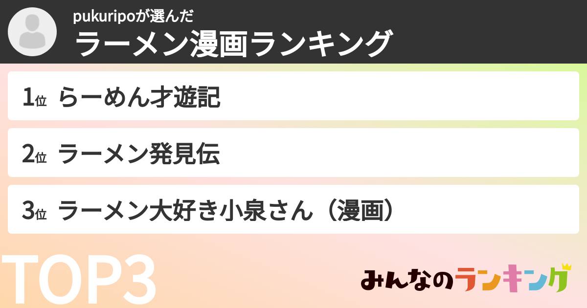 pukuripoさんの「ラーメン漫画ランキング」
