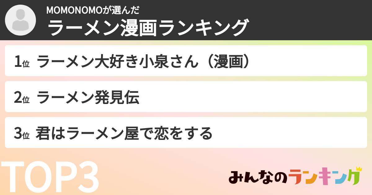 MOMONOMOさんの「ラーメン漫画ランキング」