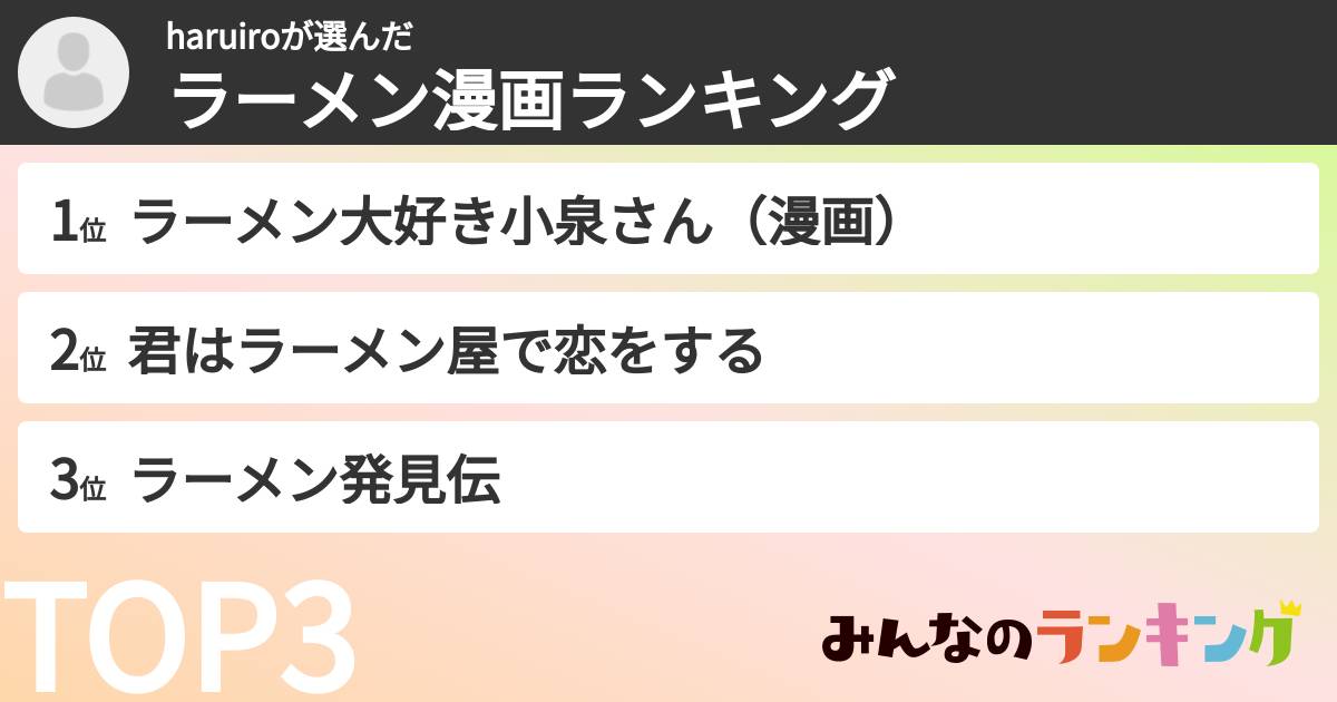 haruiroさんの「ラーメン漫画ランキング」