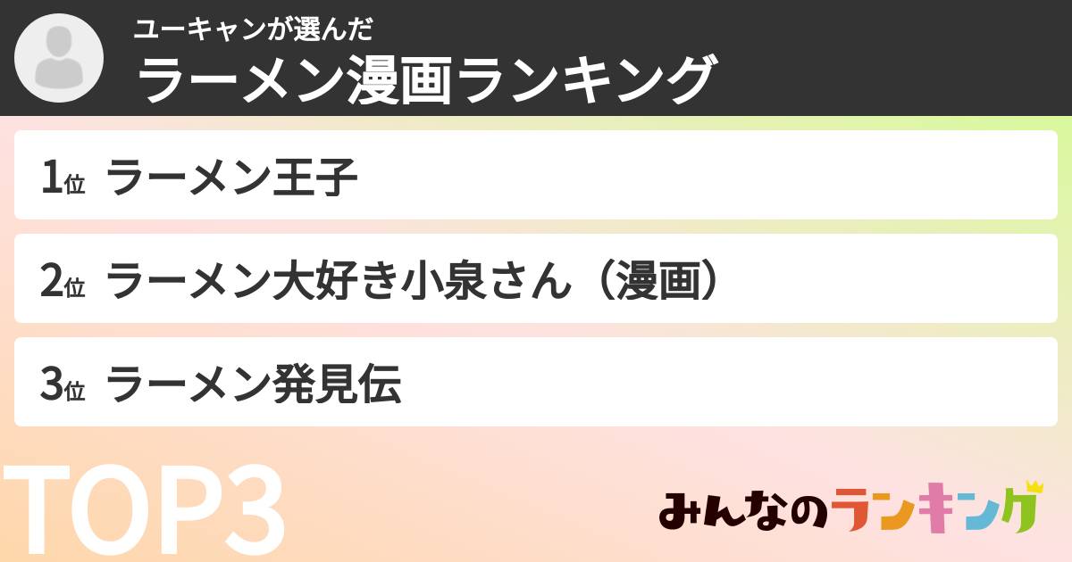 ユーキャンさんの「ラーメン漫画ランキング」
