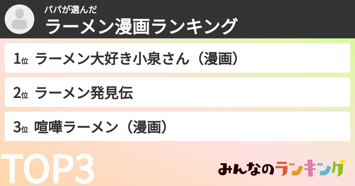 パパさんの「ラーメン漫画ランキング」
