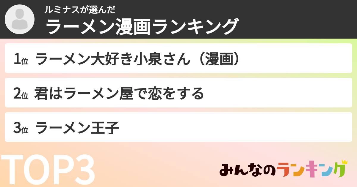 ルミナスさんの「ラーメン漫画ランキング」