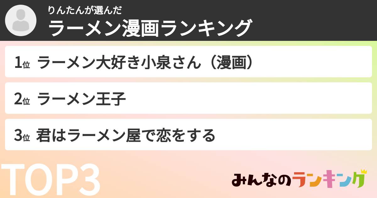 りんたんさんの「ラーメン漫画ランキング」