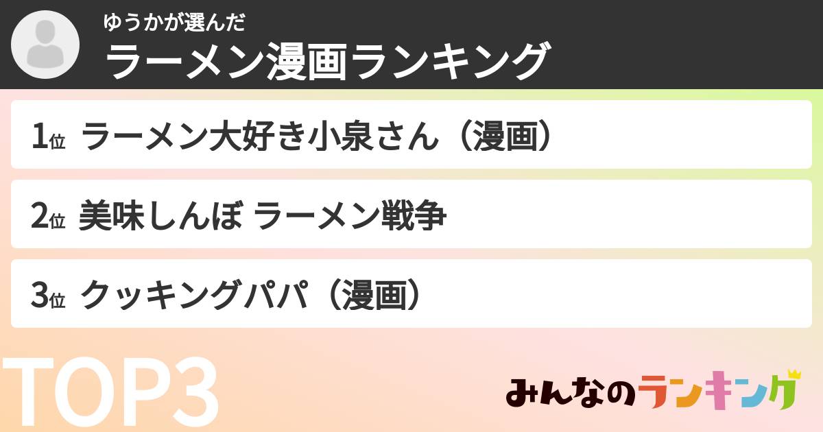 ゆうかさんの「ラーメン漫画ランキング」