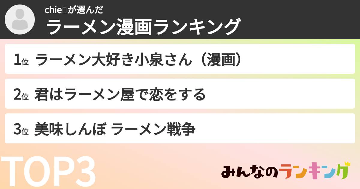 chie💍さんの「ラーメン漫画ランキング」