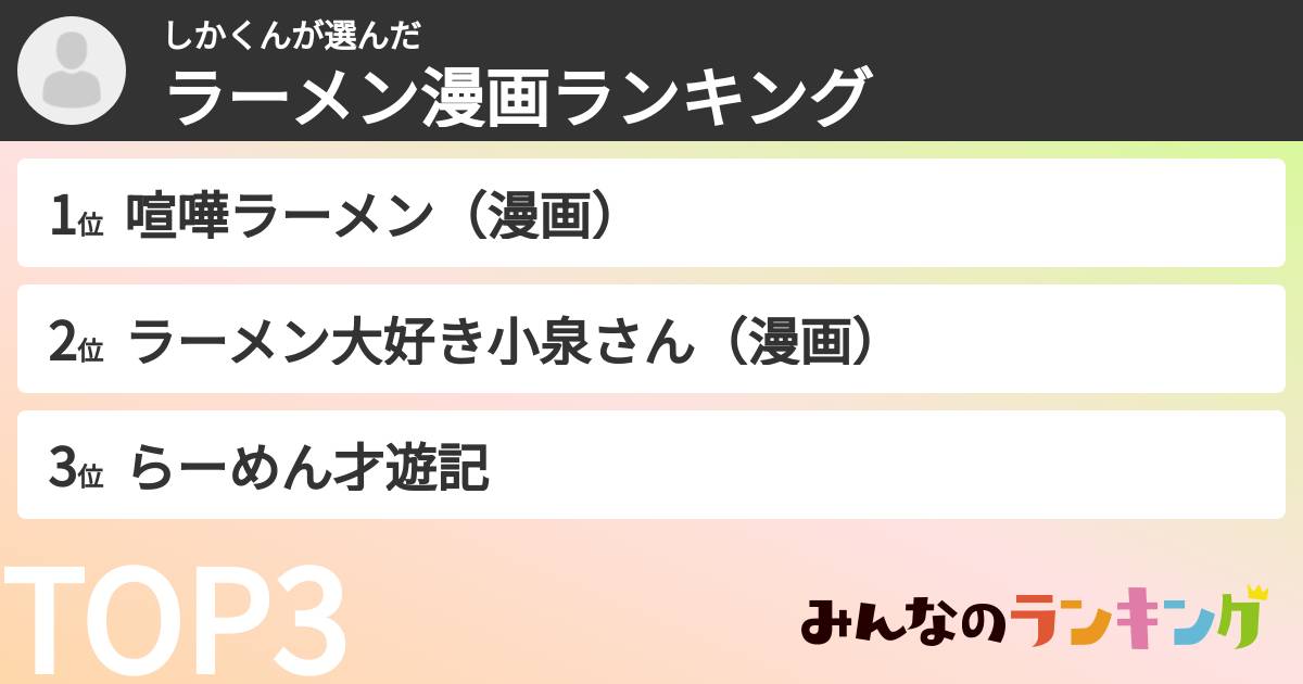 しかくんさんの「ラーメン漫画ランキング」