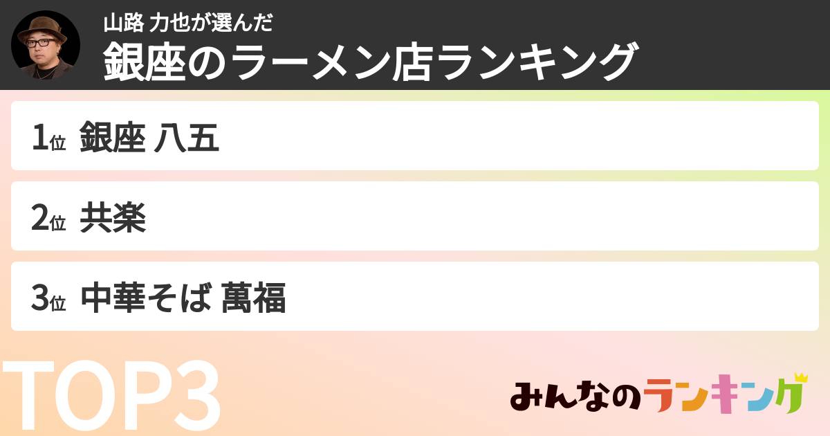 山路 力也さんの「銀座のラーメン店ランキング」