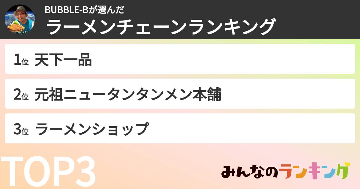 BUBBLE-Bさんの「ラーメンチェーンランキング」