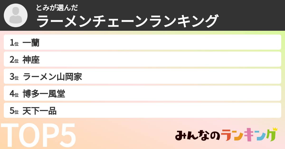 とみさんの「ラーメンチェーンランキング」