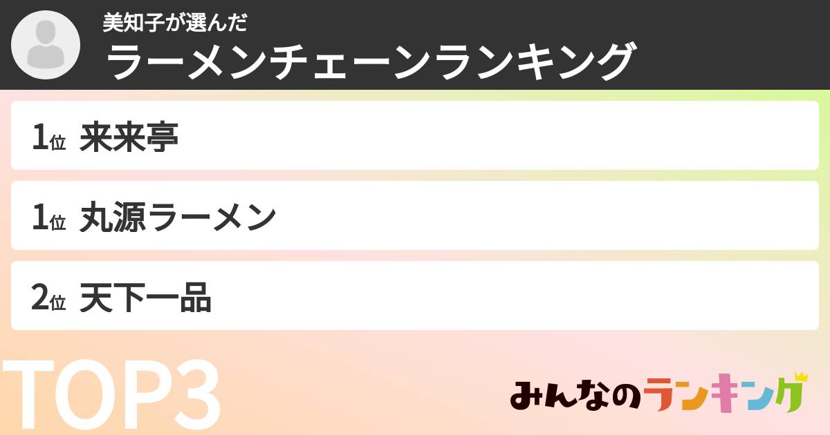 美知子さんの「ラーメンチェーンランキング」