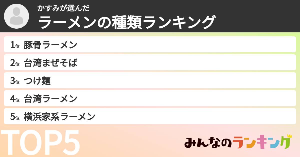 かすみさんの「ラーメンの種類ランキング」