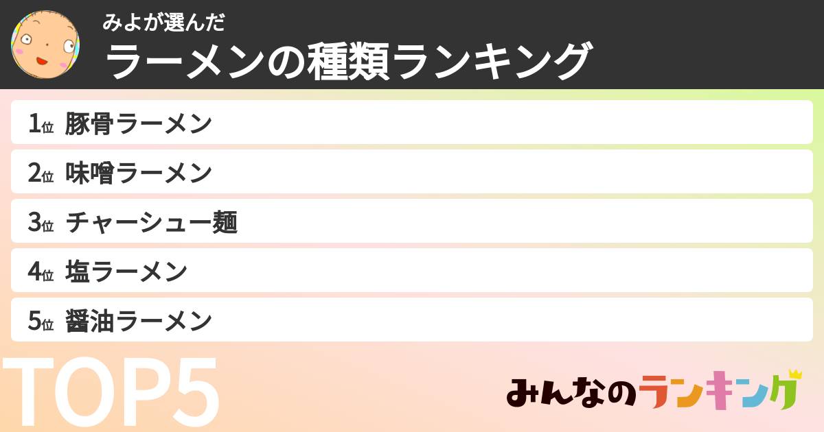 みよさんの「ラーメンの種類ランキング」