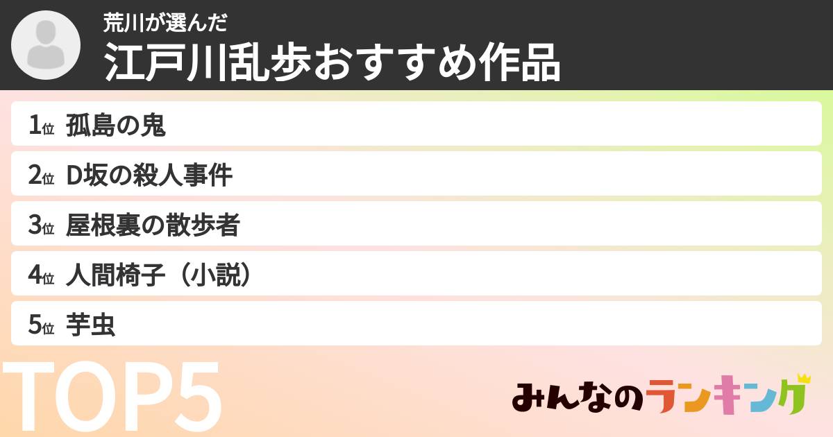 荒川さんの「江戸川乱歩おすすめ作品」